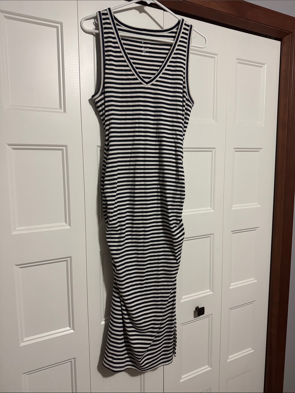Universal Thread Navy and White Striped Sleeveless V-Neck Maxi Dress